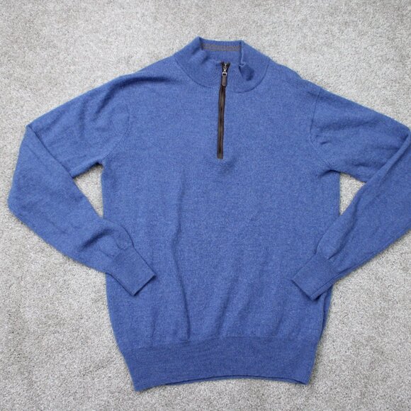 Peter Millar Sweater Men Small Blue 1/4 Zip 100% Merino Wool Pullover Sweatshirt - Picture 1 of 14